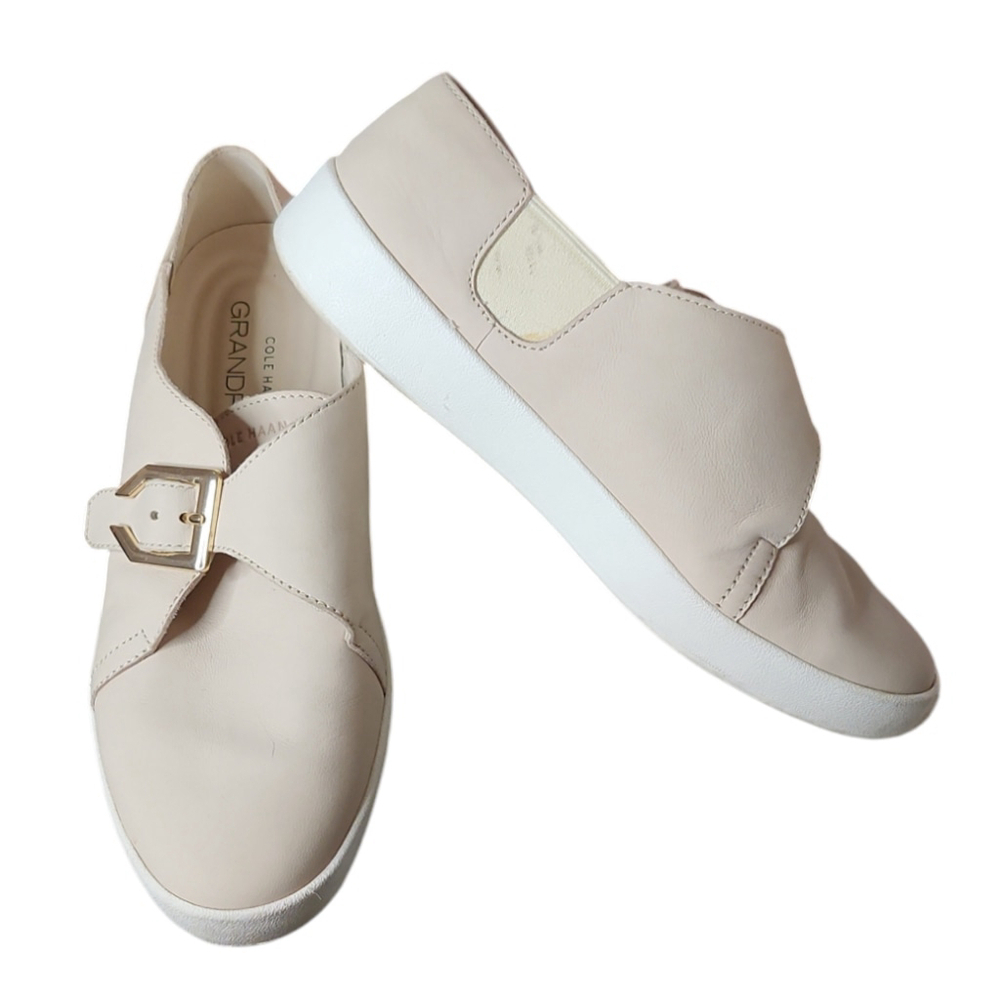 Women's Cole Haan Grandpro Monk Strap Sneaker Cream Beige Gold Buckle Sz 8.5